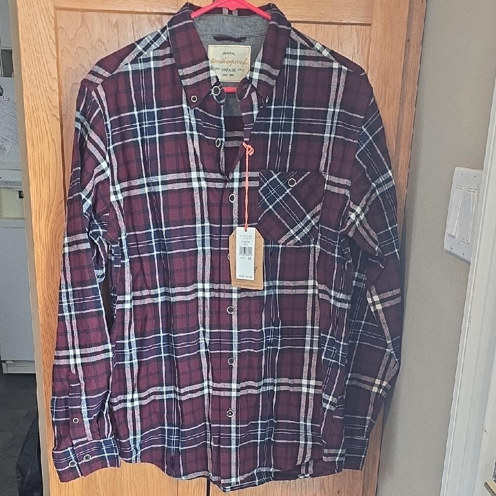 Weatherproof Men's Casual Plaid Shirt - Burgundy and White